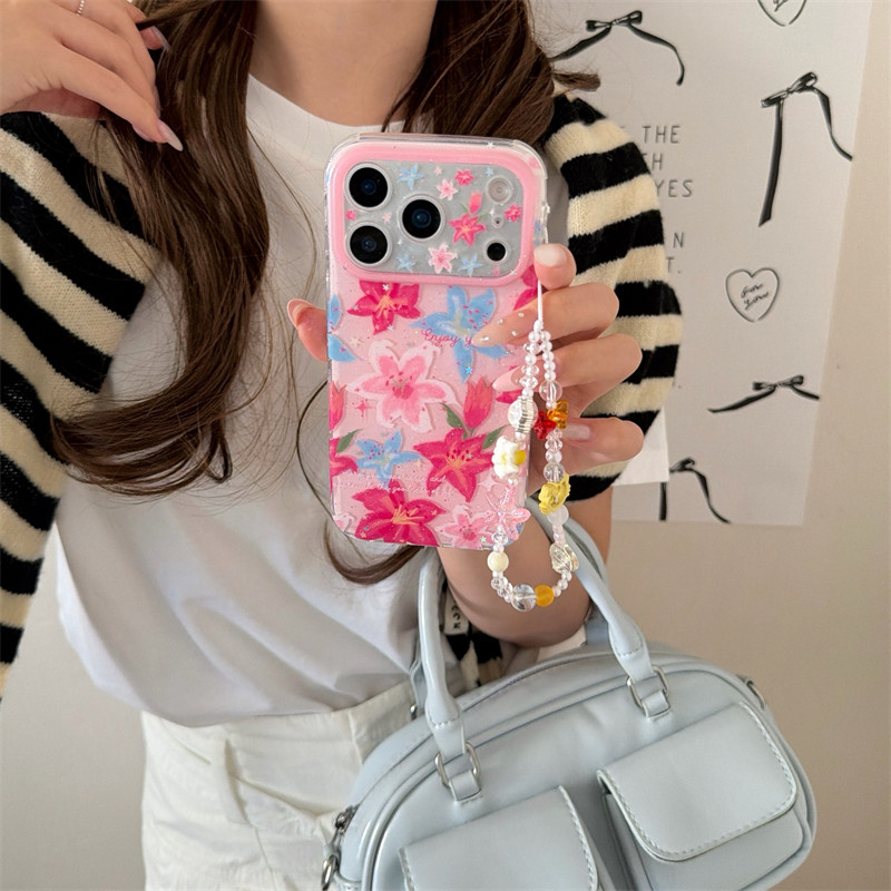 春日限定ins小清新粉蓝百合花手链17promax适用iphon