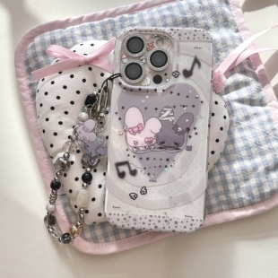 韩风ins可爱卡通少女心古早辣妹灰色爱心双子兔手链16promax适用iphone15pro双层闪粉14手机壳苹果13硬壳防摔