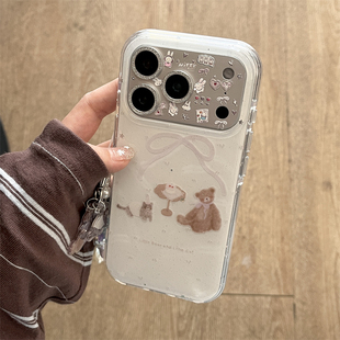 韩风ins小众可爱甜美少女蝴蝶结小熊猫咪甜品下午茶手链17promax适用iphone15双层细闪14手机壳苹果13硬壳16