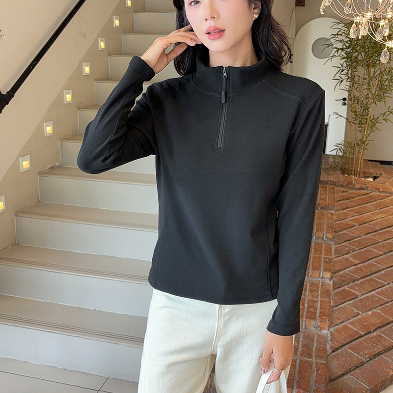 半拉链立领双面德绒打底衫女上衣