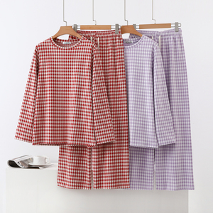 秋冬加厚格子家居服女居家服套装