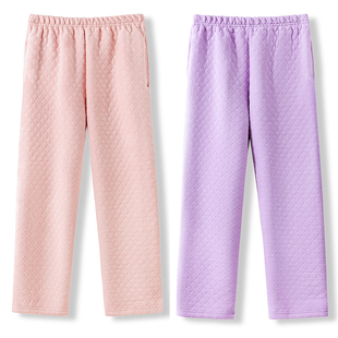 宽松休闲外穿家居裤 空气层夹棉睡裤 大码 秋冬季 女纯色加厚保暖长裤