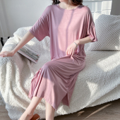 莫代尔睡裙女2022年新款 连衣裙家居服 睡衣长款 孕妇裙胖mm大码 短袖