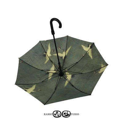 rabbituu【汴京瑞鹤】双层黑胶直杆伞雨伞男抗风暴雨加大长柄伞