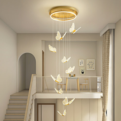 北欧现代简约网红蝴蝶楼梯长吊灯
