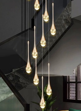 楼梯长吊灯别墅挑空客厅轻奢水晶大吊灯公寓loft复式楼旋转长吊灯