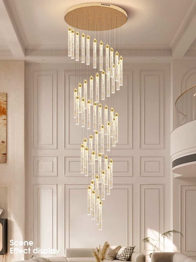 楼梯灯长吊灯旋转复式楼现代轻奢loft公寓客厅水晶复式楼大吊灯