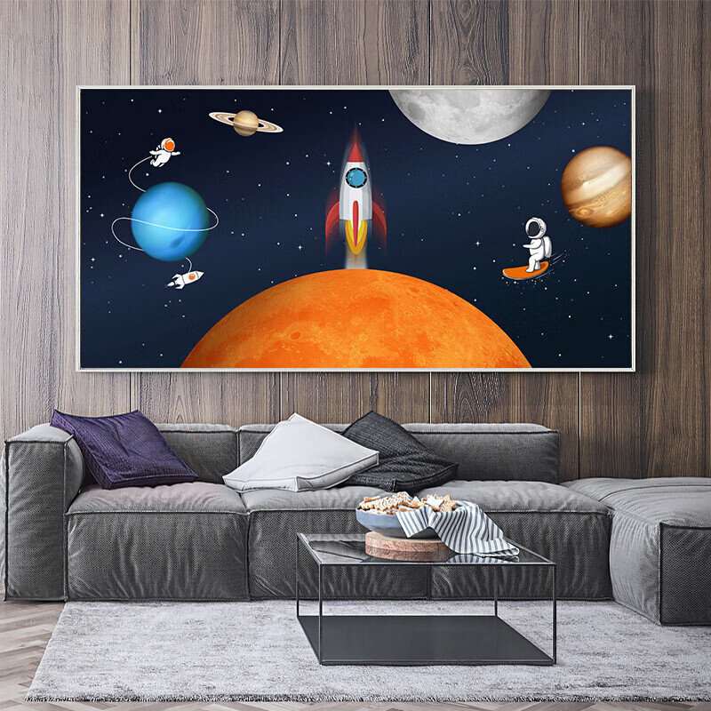 新品灵妃客厅装饰画北欧巨幅太空星球挂画沙发背景墙画餐厅画卧室