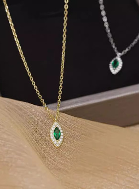 祖母绿项链荷鲁斯之眼锁骨链复古
