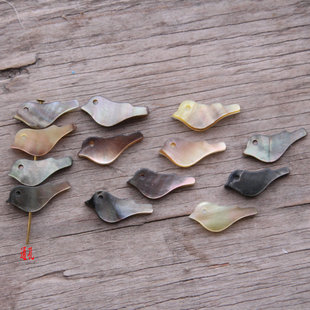 天然黑碟贝雕刻小鸟 通孔卡通造型胸针发簪耳饰 diy手作配件材料