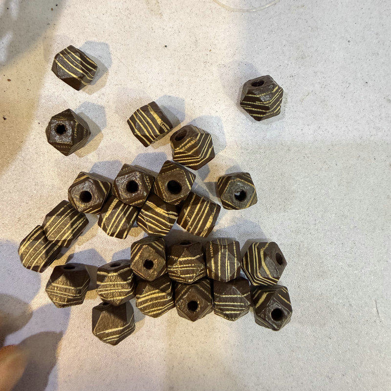 10mm木珠四角方形切面鼓珠条纹咖色大孔珠项链服饰包装饰diy配件