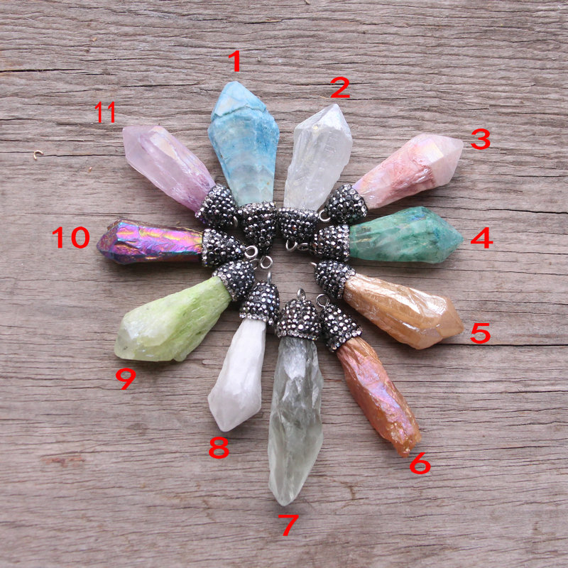 天然水晶芽镶钻包头尖锥水滴吊坠 不规则条项链diy手作饰品配件