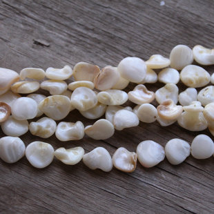 天然贝壳牙齿散珠 淡水白贝通孔串条不规则异形珠手链项链diy手作