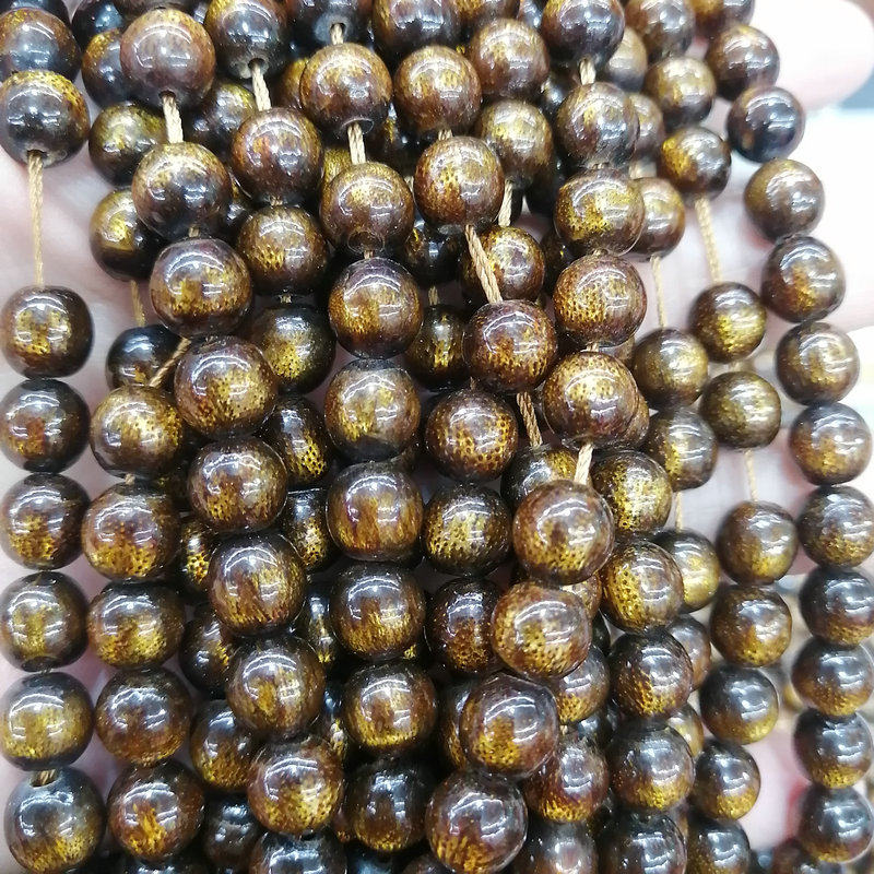 天然金海柳圆珠散珠8mm暗金色无优化佛珠手链项链手工饰品配件diy