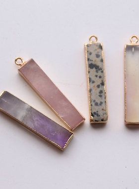 天然石长方条挂坠 8*35mm蛋白石粉晶紫晶斑点石单孔坠子手作配件