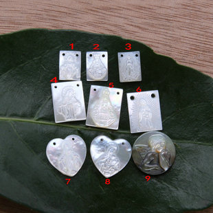 天然贝壳浮雕人像吊坠 黑白贝长方形桃心圆形贴片项链手链diy配件