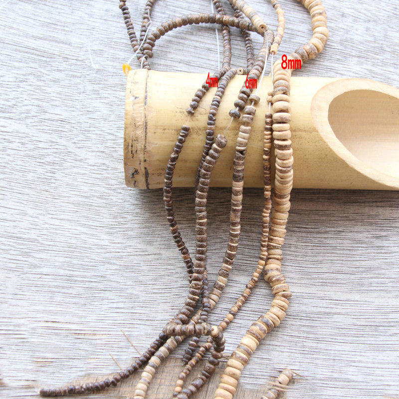 天然椰木珠算珠散珠 4-10mm深浅色佛珠隔片中孔手链项链手作配件