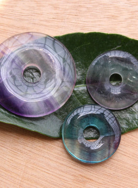 天然彩萤石平安扣 30/35/45mm蓝绿色紫色水晶圆环diy手作饰品配件