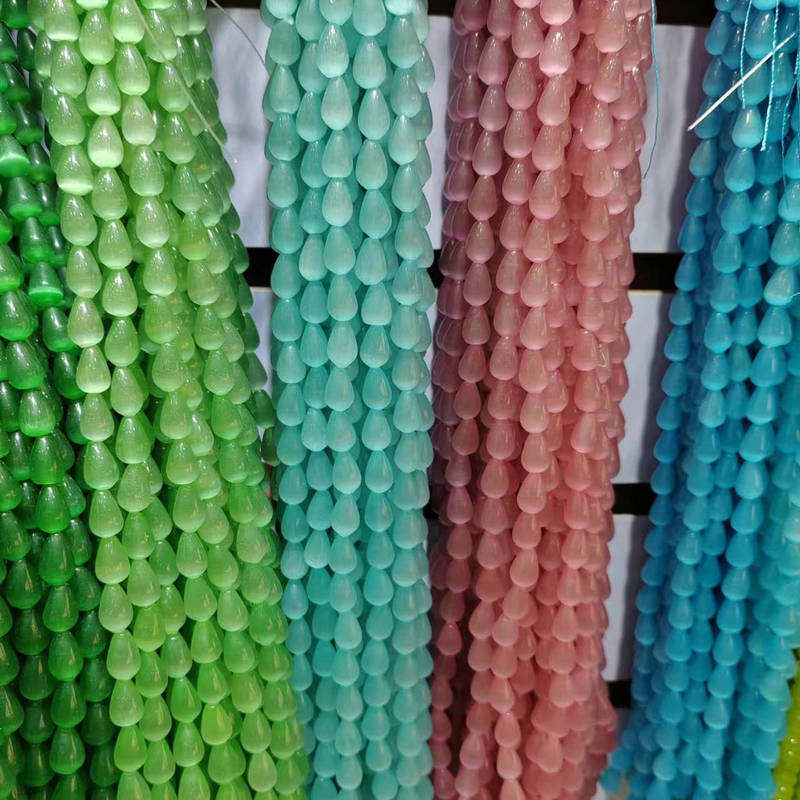 猫眼石水滴散珠7*10mm蓝绿粉