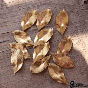 原铜拉丝树叶片吊坠 闪闪金叶子凹凸片 diy手工制作饰品配件材料