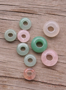 10/14mm天然石算盘珠 绿东陵粉西瓜晶玛瑙大孔隔珠车轮珠饰品配件