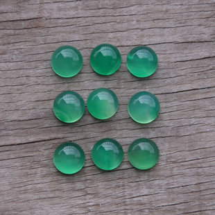 10mm天然绿玛瑙圆形戒面 底平鼓面裸石 发簪耳饰diy手作饰品配件