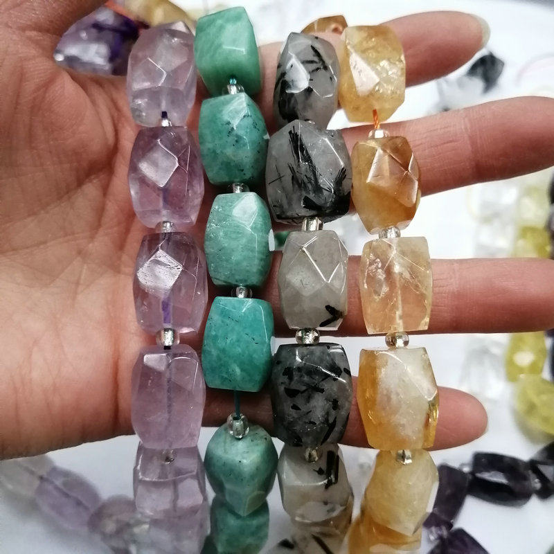NATURAL CRYSTAL CUT BARREL BEADS 10*15MM FOUR CORNERS LOOSE BEADS PURPLE YELLOW WHITE BLUE GREEN GRAY HANDMADE JEWELRY DIY ACCESSORIES