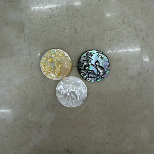 天然贝壳浮雕圆形无孔贴片配件