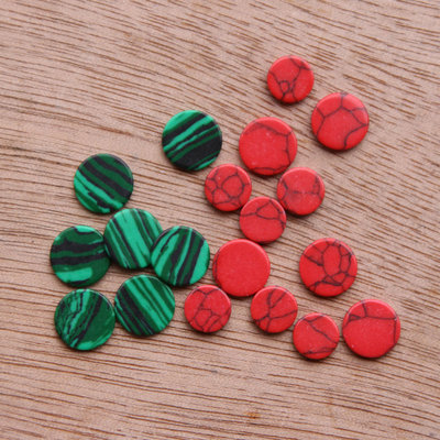 红松石孔雀石圆片 红色绿色无孔双平贴片饰品镶嵌粘贴diy手作配件
