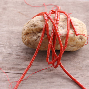 天然海竹管珠3*5/3*7/4*8mm橘粉小圆柱散珠不掉色diy手作饰品配件