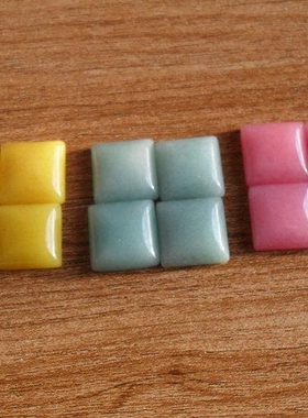 diy方形天然石玉髓浅绿耳钉戒面