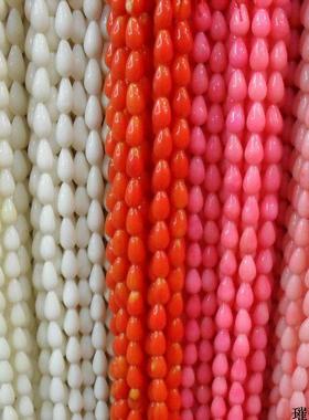 天然海竹水滴珠 5*8/8*11/6*11mm白桔粉红色散珠 diy串珠材料配饰