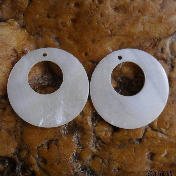 天然贝壳偏心圆吊坠 30mm圆中圆饰品 耳饰diy璀灿饰品配件特惠