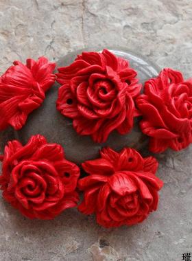 diy天然朱砂雕刻手串饰品吊坠