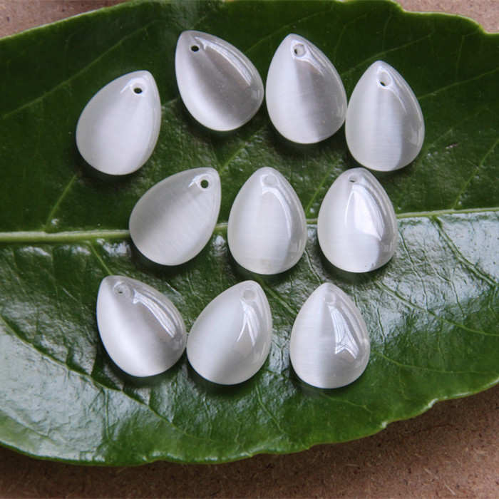 10*14mm猫眼石水滴 白色单孔小水滴吊坠diy项链耳环挂件饰品配件