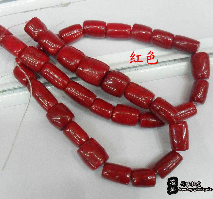 海竹腰鼓珠 加色仿珊瑚红色/本色鼓珠桶珠圆柱散珠 diiy饰品配饰