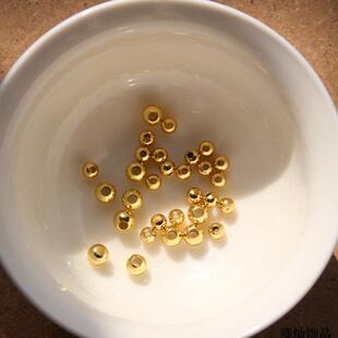 S925纯银光珠圆散 隔珠转运珠 镀24K黄金2.5/3/4/5/6mm银珠子特惠