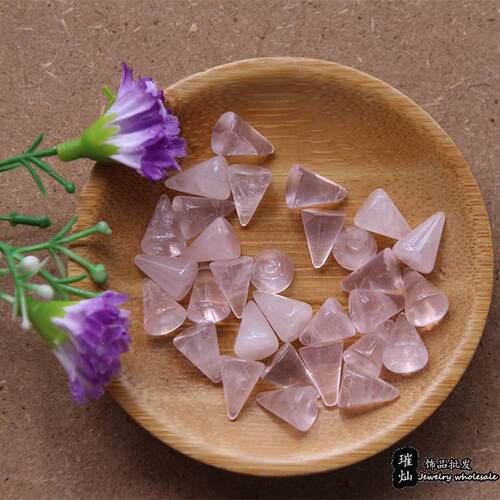 天然粉晶圆尖锥形贴面 8*10mm塔形diy镶嵌饰品配件 璀灿饰品
