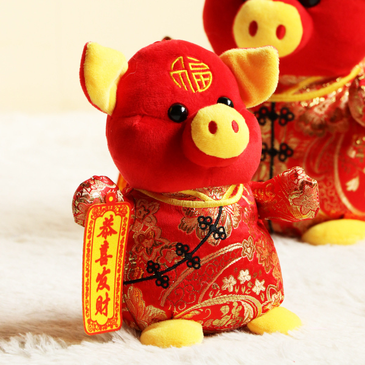 炬成2019猪年吉祥物公仔毛绒布偶过年公司年会礼品新年生肖猪摆件