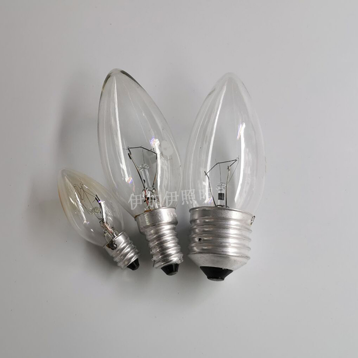 E12超小螺口尖泡钨丝灯泡220/240V25W40WW60W尖头普通灯泡暖黄光