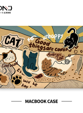 丛潇 复古猫咪适用苹果macbookair保护软壳2024款mac笔记本M2电脑pro套macpro14寸13透明macm2膜M1配件15壳16