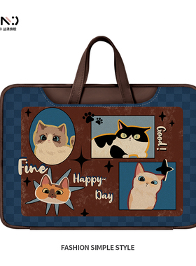 原创蓝色猫猫笔记本电脑包手提适用苹果macbook15点6寸卡通小新air14华为matebook联想女13内胆包pro16高级感