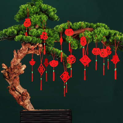 植绒小红灯笼挂饰树上盆景新年装饰室内外场景布置春节盆栽小挂件
