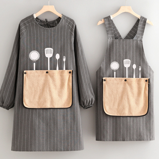 棉布毛巾兜长袖 罩衣家用厨房围裙防污透气餐饮男女工作服定制印字