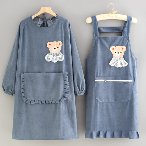 条绒长袖围裙厨房家用