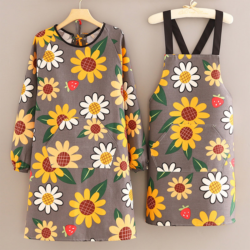 帆布围裙家用厨房洋气长袖罩衣大人女时尚网红做饭围腰工作服男士