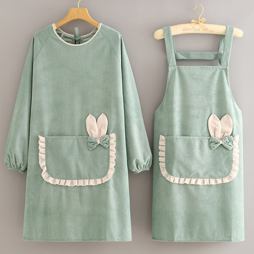 曼达萌家用厨房条绒长袖防水罩衣