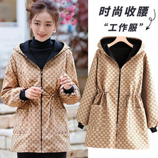 秋冬加绒外穿大褂加厚长袖女防风罩衣洋气围裙保暖餐饮工作服成人