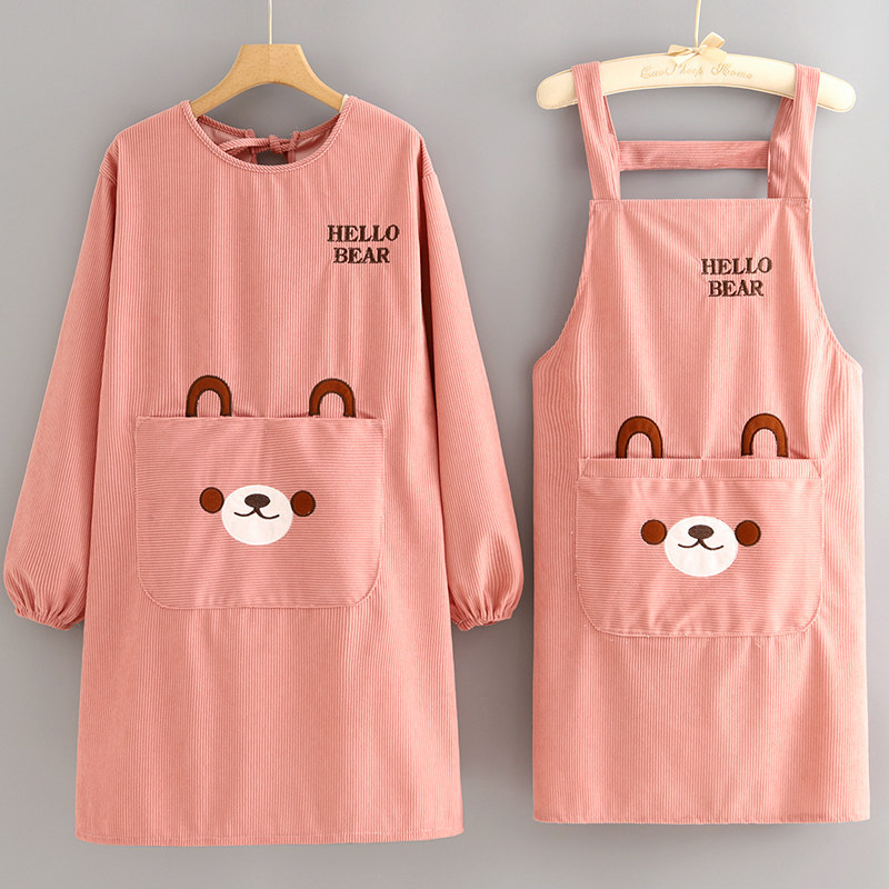 韩版罩衣女新款长袖条绒围裙防水厨房家用做饭大人洋气可爱工作服,家庭/个人清洁工具,围裙,淘宝优惠券,粉丝福利购,淘宝优惠卷