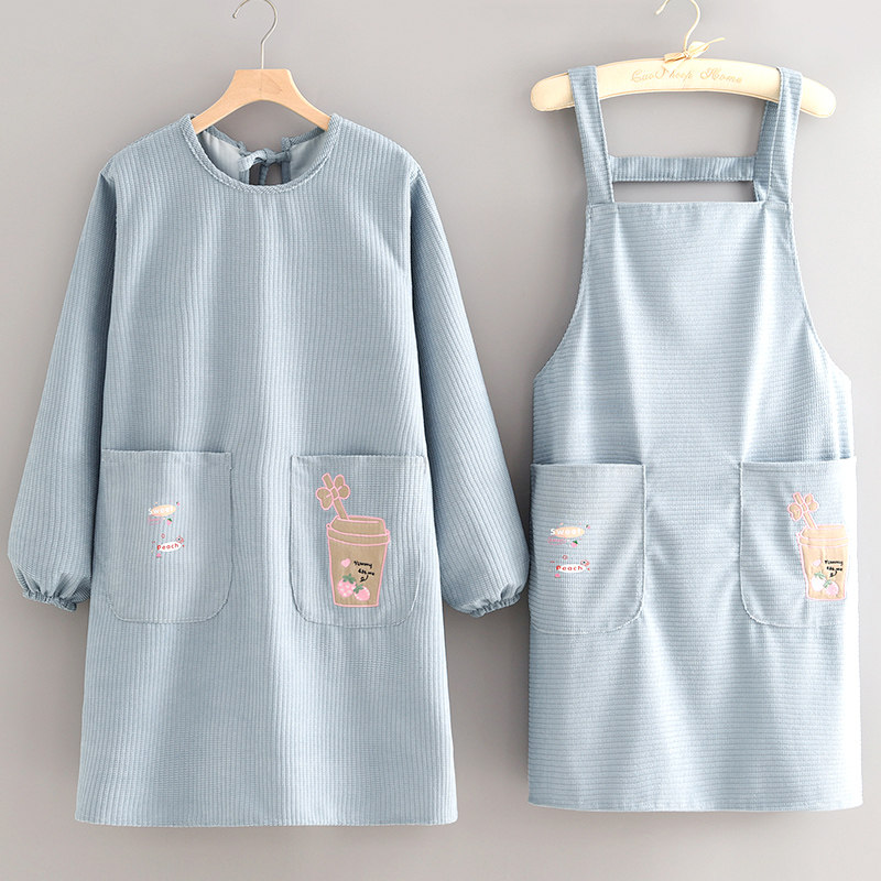 时尚条绒罩衣防污长袖透气围裙厨房家用成人上班餐饮专用工作服女,家庭/个人清洁工具,围裙,淘宝优惠券,粉丝福利购,淘宝优惠卷